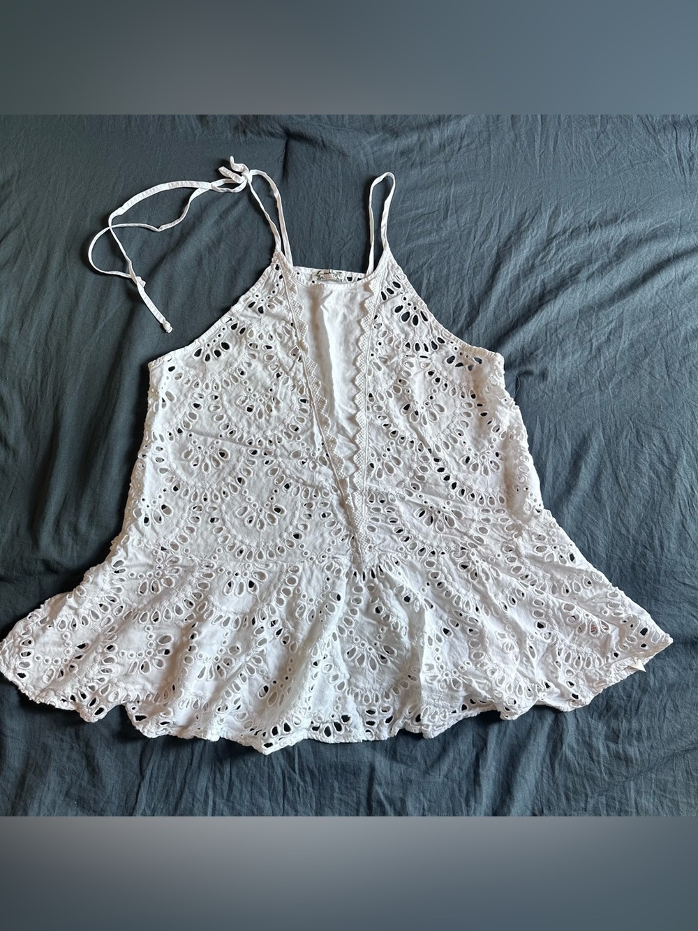 Free People Intimately White Eyelet Halter Cami with Ruffle Hem - Size M